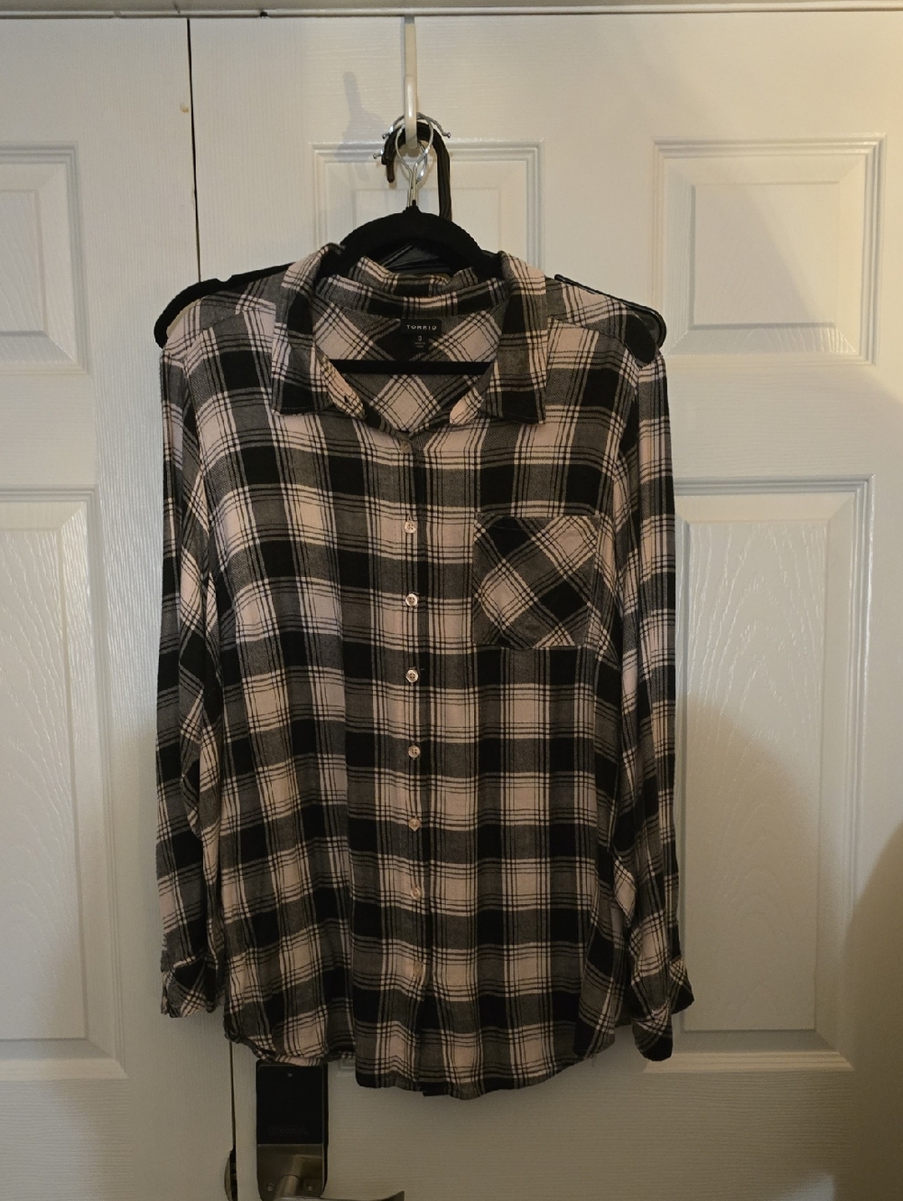 Torrid Black and White Plaid Button-Up Shirt